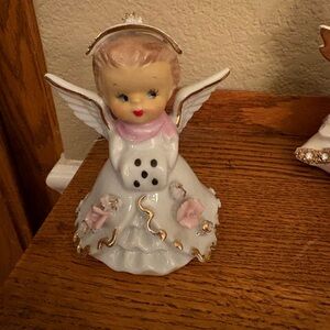 Vintage Lefton Christmas Angel Figurine with Pink Accents